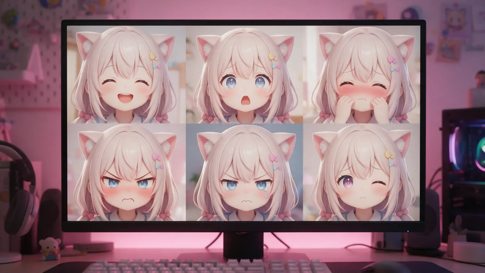 ตัวละคร VTuber แสดงสีหน้าหลายแบบ