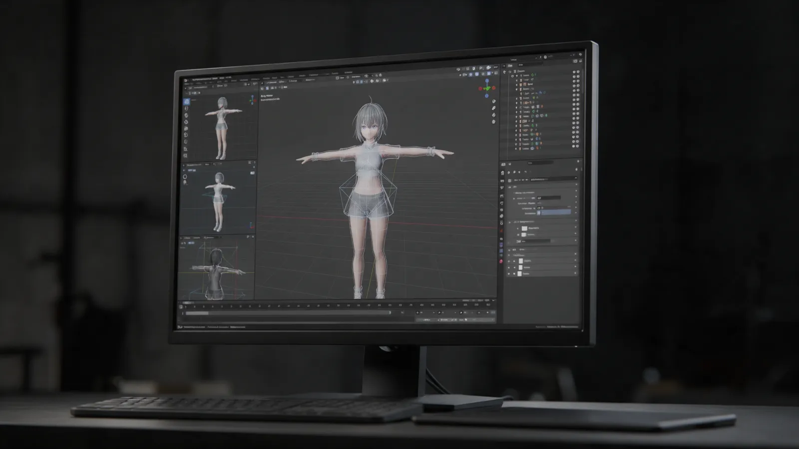 โมเดลตัวละคร 3D แบบอนิเมะในโปรแกรมปั้นโมเดล
